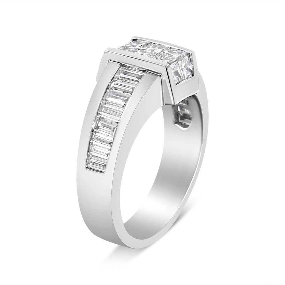 14K White Gold 2 3/4 Cttw Invisible-Set Princess and Channel-Set Baguette Diamond Step Up Cocktail Ring (G-H Color, SI1-SI2 Clarity) - Ring Size 9.25