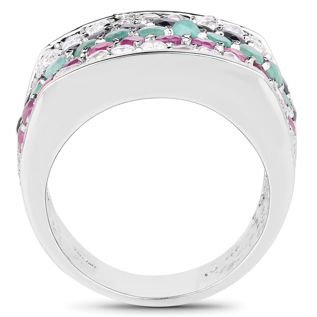 4.28 Carat Genuine Multi-Stone .925 Sterling Silver Ring