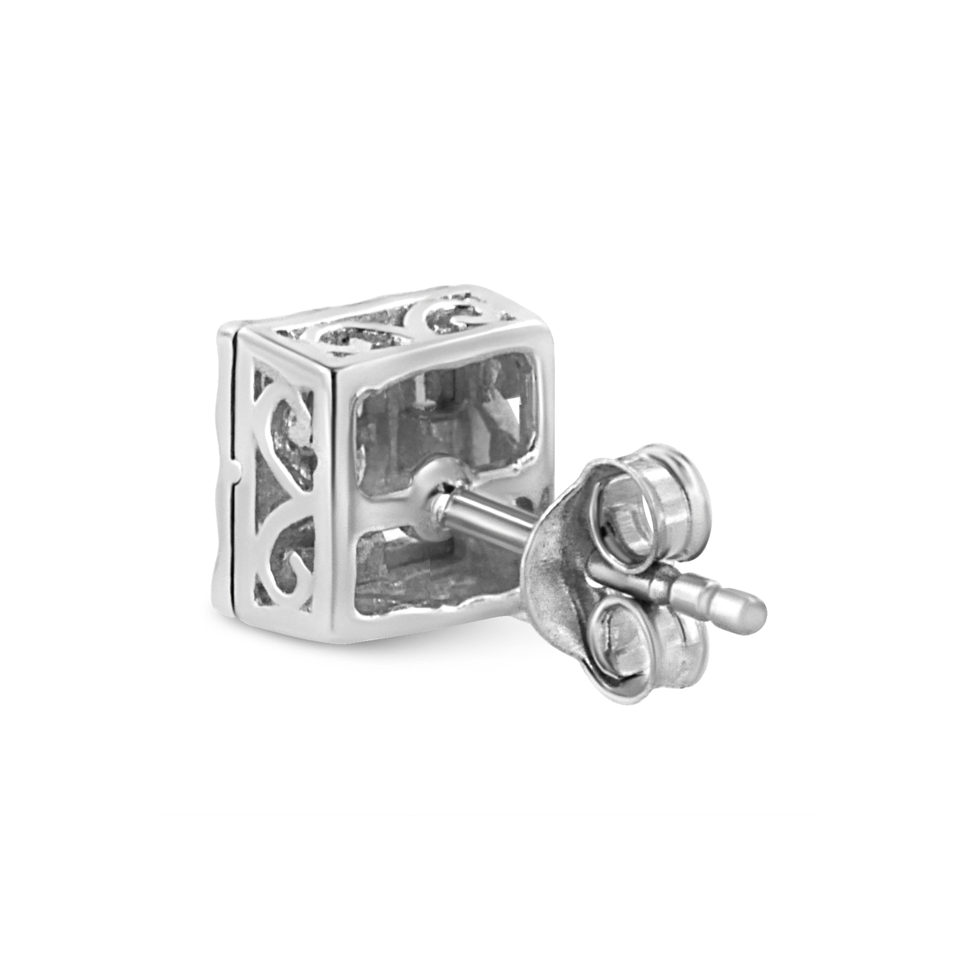 .925 Sterling Silver 1/6 Carat Total Weight Invisible Set Princess-Cut Diamond Quad Composite Stud Earrings (H-I Color, I1-I2 Clarity)