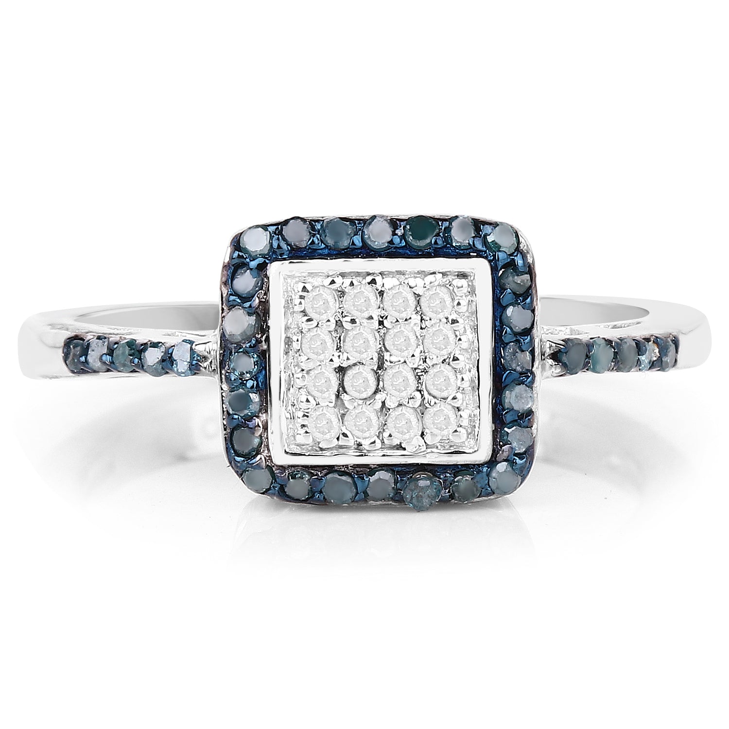 0.28 Carat Genuine Blue Diamond and White Diamond .925 Sterling Silver Ring