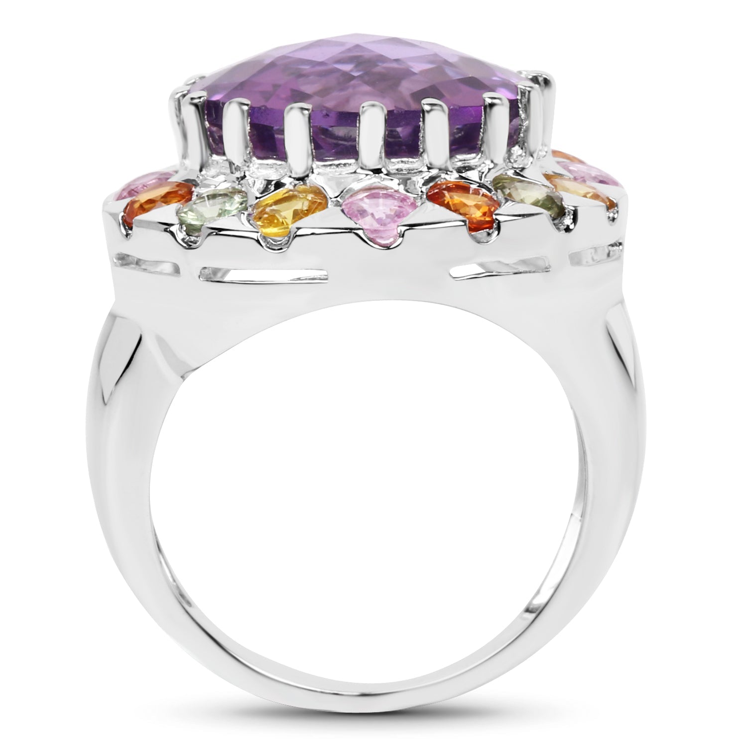 10.16 Carat Genuine Multi-Stone .925 Sterling Silver Ring