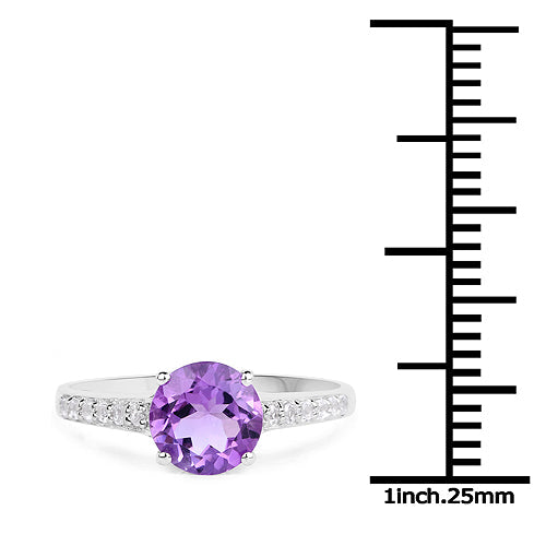1.33 Carat Genuine Amethyst and White Topaz .925 Sterling Silver Ring