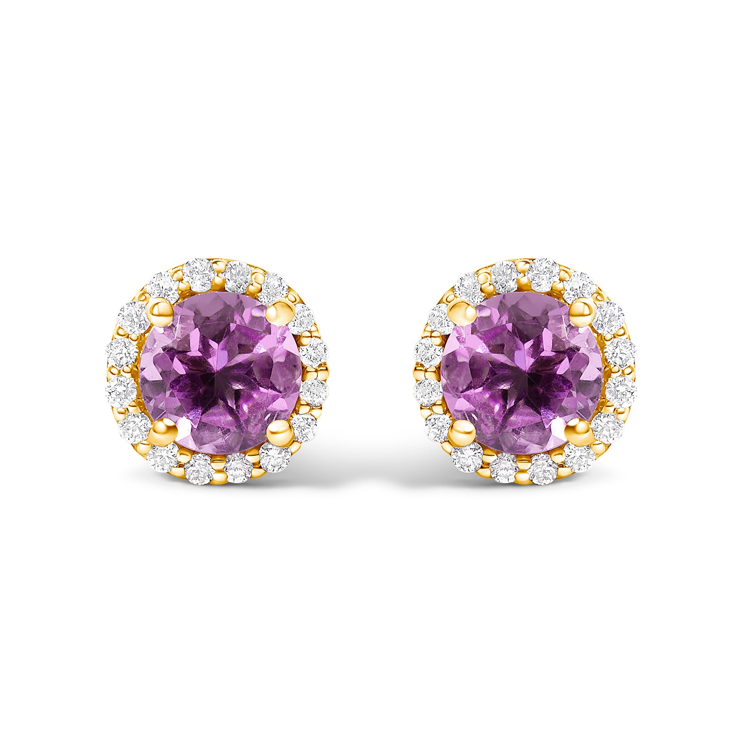 10K White Gold Purple Amethyst and 1/6 Cttw Diamond Halo Stud Earring