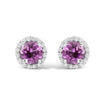 10K White Gold Purple Amethyst and 1/6 Carat Total Weight Diamond Halo Stud Earring