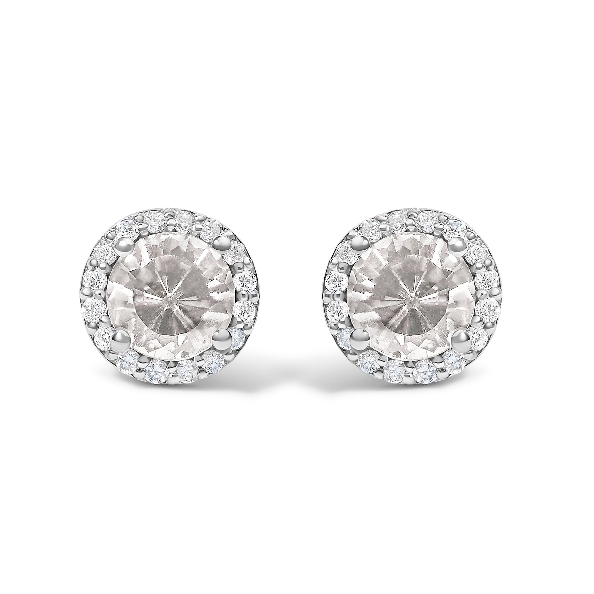 10K White Gold Purple Amethyst and 1/6 Cttw Diamond Halo Stud Earring
