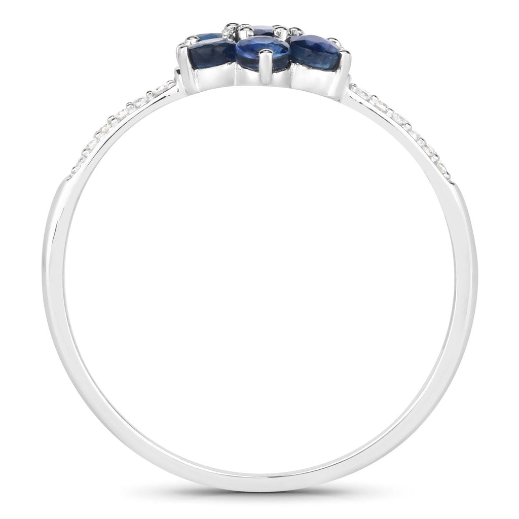 0.59 Carat Genuine Blue Sapphire and White Diamond 14K White Gold Ring