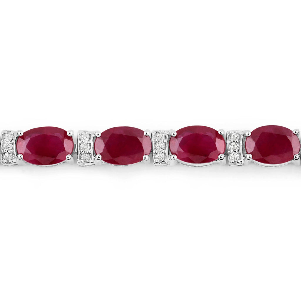 11.67 Carat Genuine Ruby and White Diamond 14K White Gold Bracelet