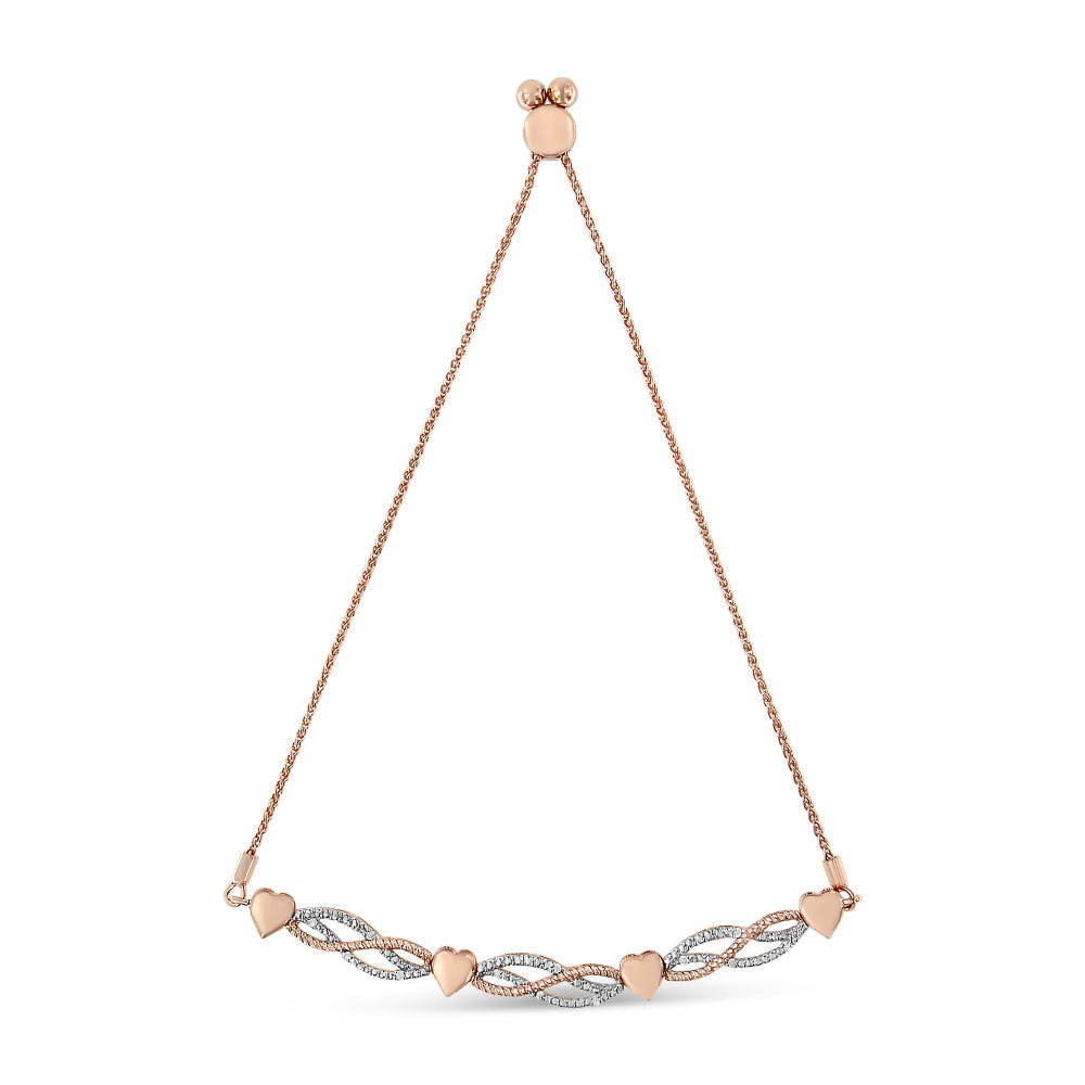 14K Rose Gold Plated .925 Sterling Silver Diamond Accent Layered Infinity Link and Heart Adjustable 4â€-10â€ Adjustable Bolo Bracelet (I-J Color, I3 Clarity)