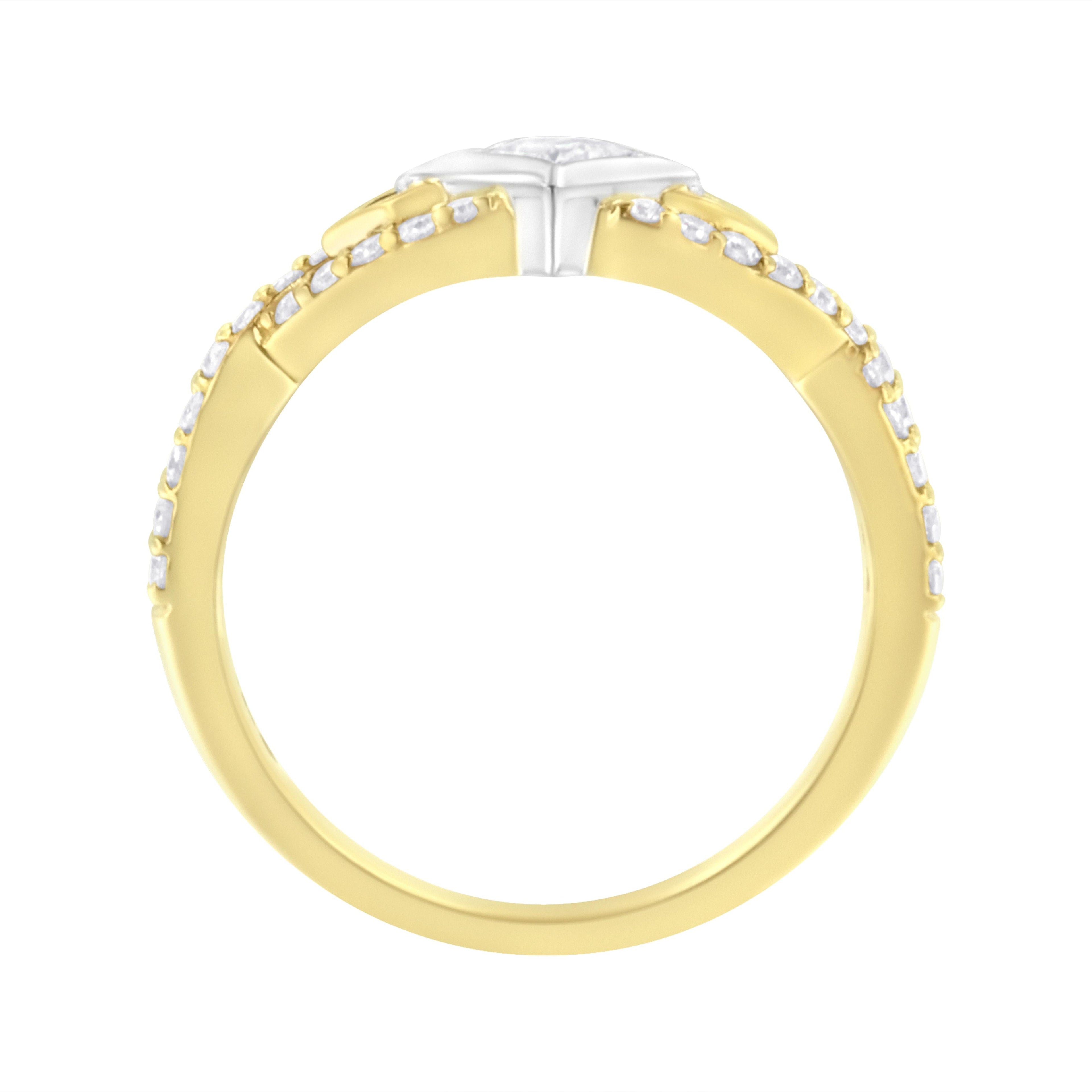 10K Two Tone Color 2/3 Cttw Diamond Kite and Twist Shank Ring (H-I Color, SI2-I1 Clarity)