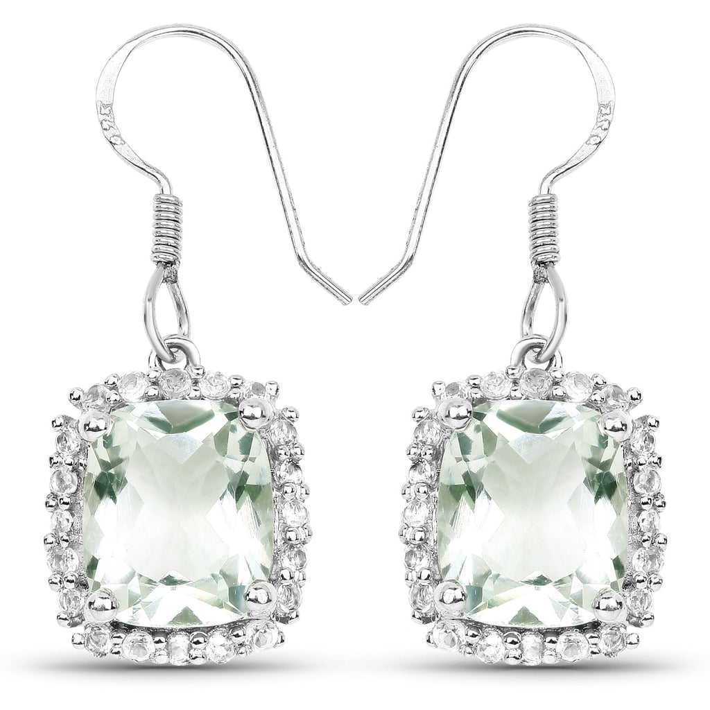 10.48 Carat Genuine Green Amethyst and White Topaz .925 Sterling Silver Earrings