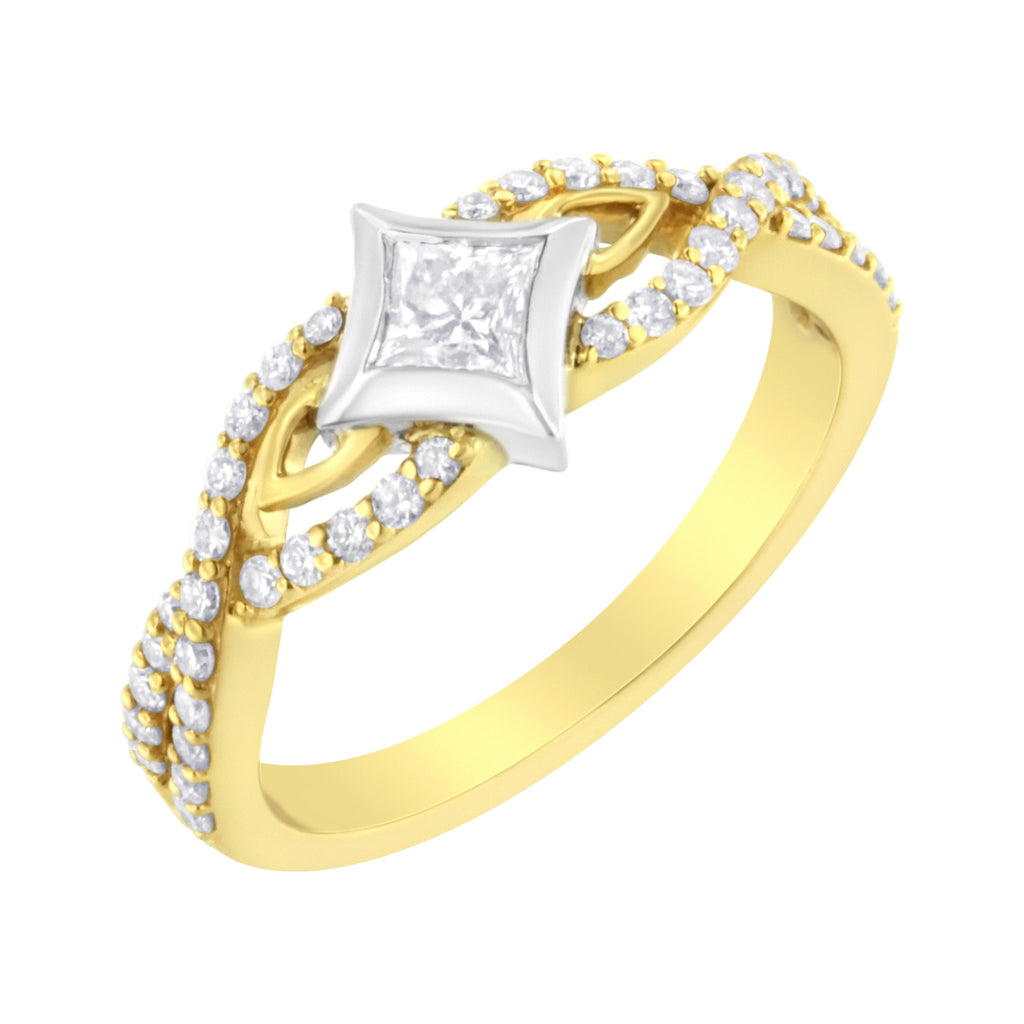 10K Two Tone Color 2/3 Cttw Diamond Kite and Twist Shank Ring (H-I Color, SI2-I1 Clarity)