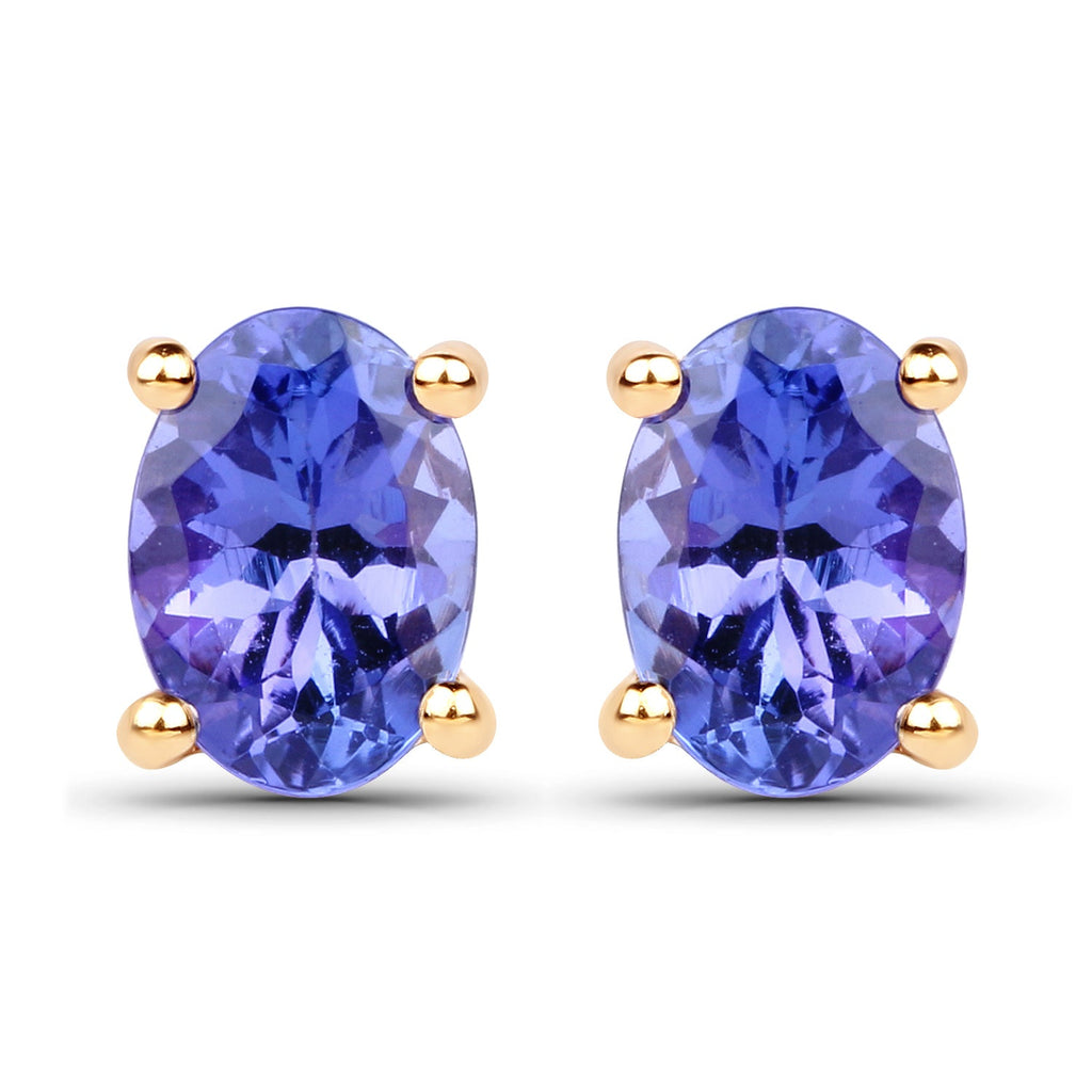 1.24 Carat Genuine Tanzanite 14K Yellow Gold Earrings