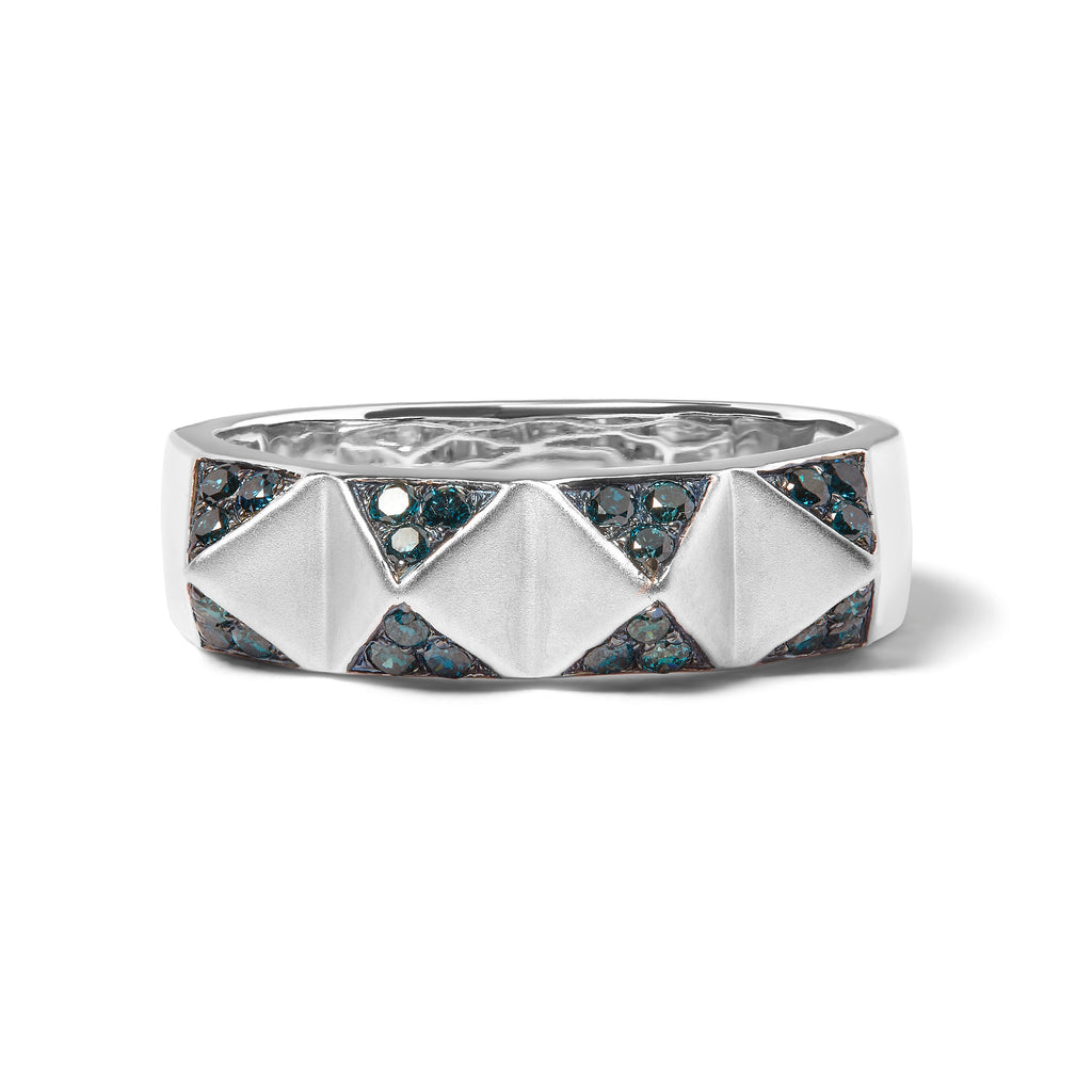 14K White Gold 1/4 Carat Total Weight Treated Blue Diamond Pyramid Band Ring (Blue Color, SI1-SI2 Clarity)- Size 7