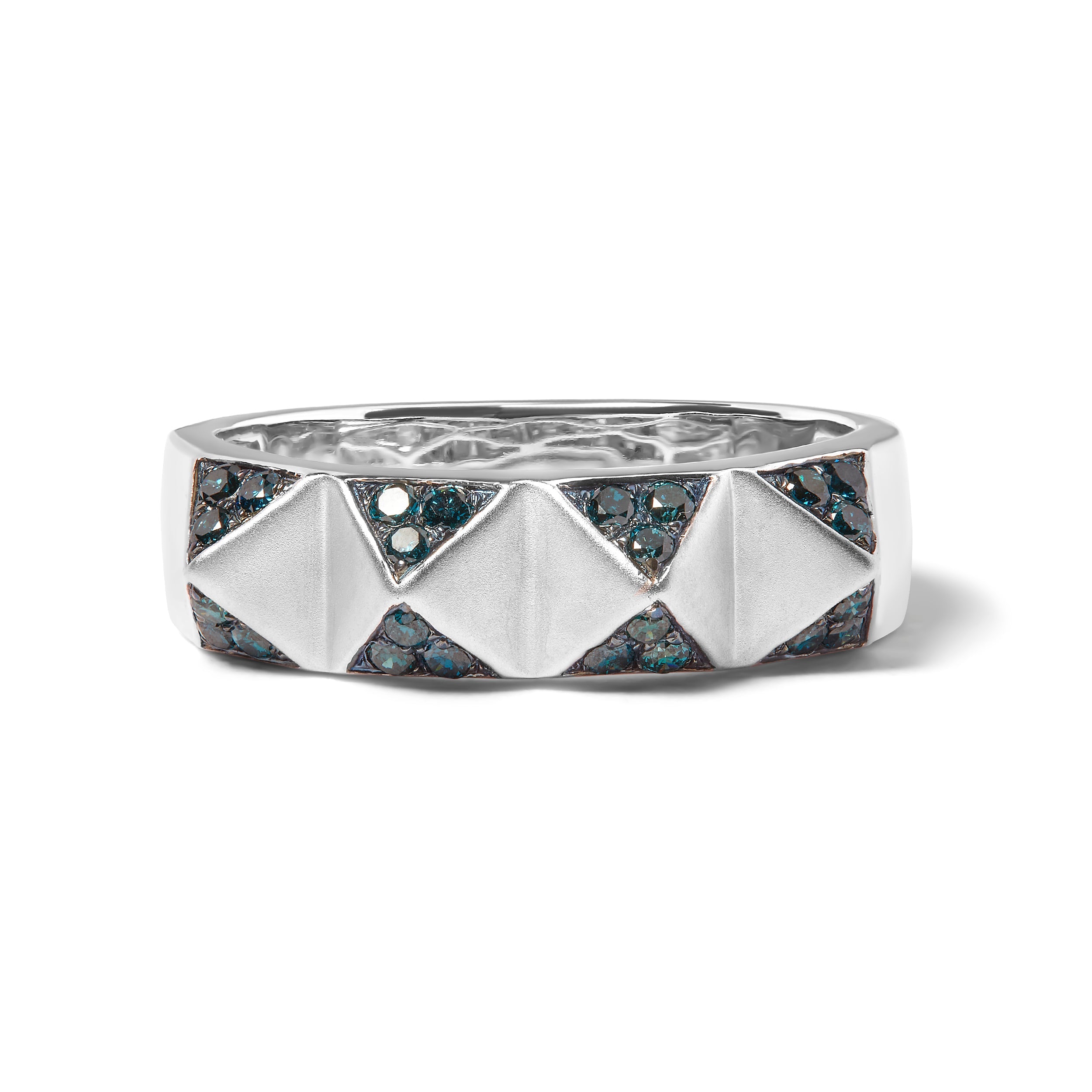 14K White Gold 1/4 Carat Total Weight Treated Blue Diamond Pyramid Band Ring (Blue Color, SI1-SI2 Clarity)- Size 7