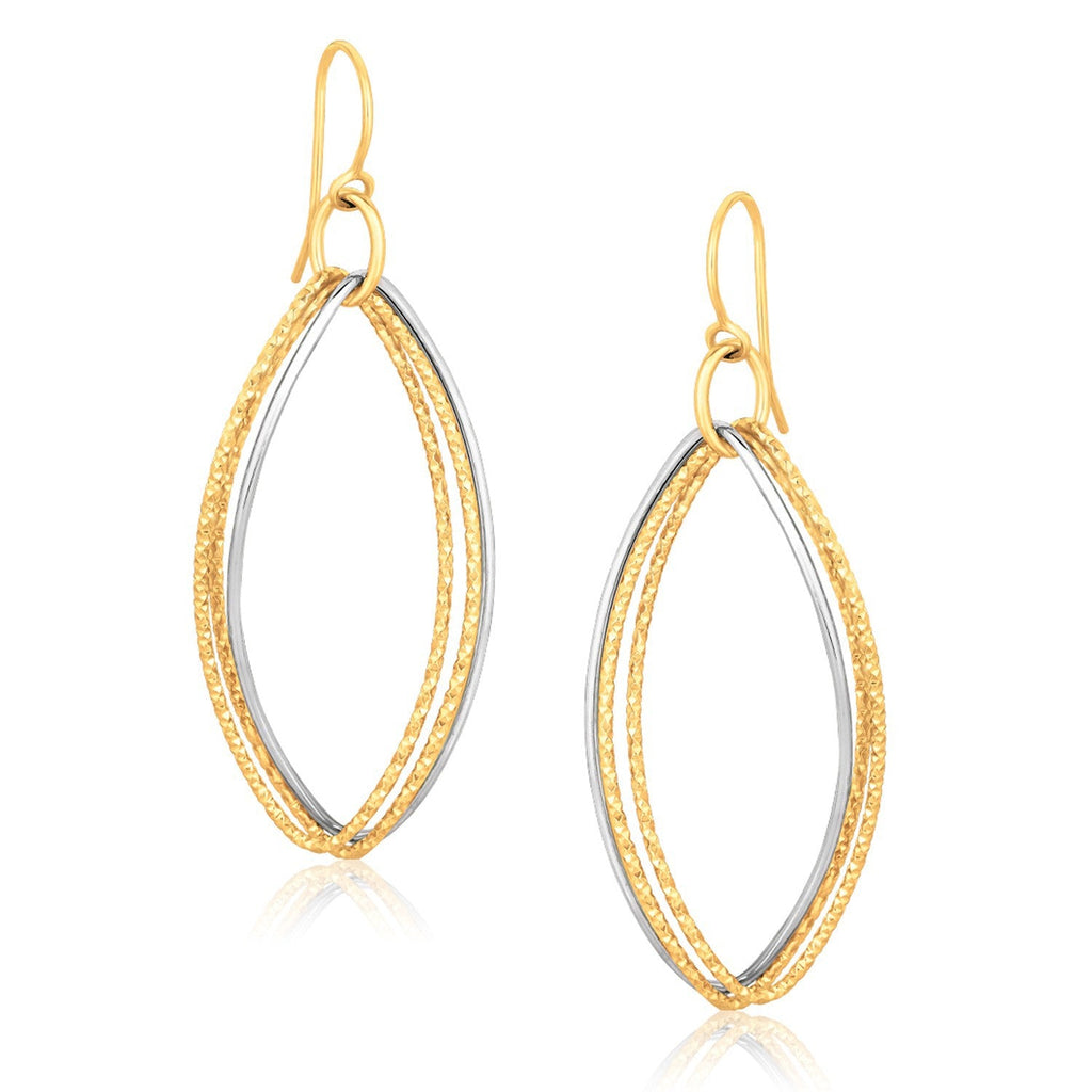14k Two-Tone Gold Textured Triple Oval Drop Earrings