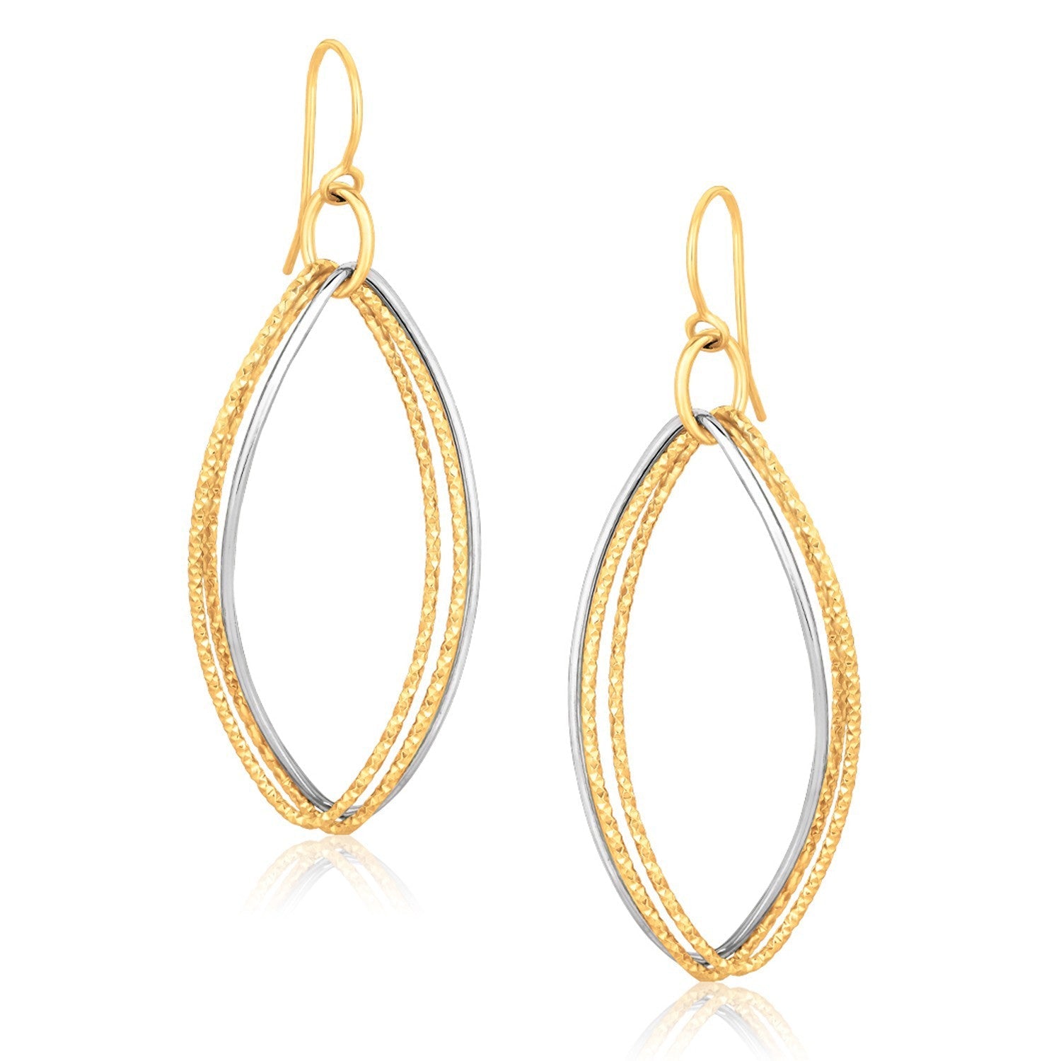 14k Two-Tone Gold Textured Triple Oval Drop Earrings
