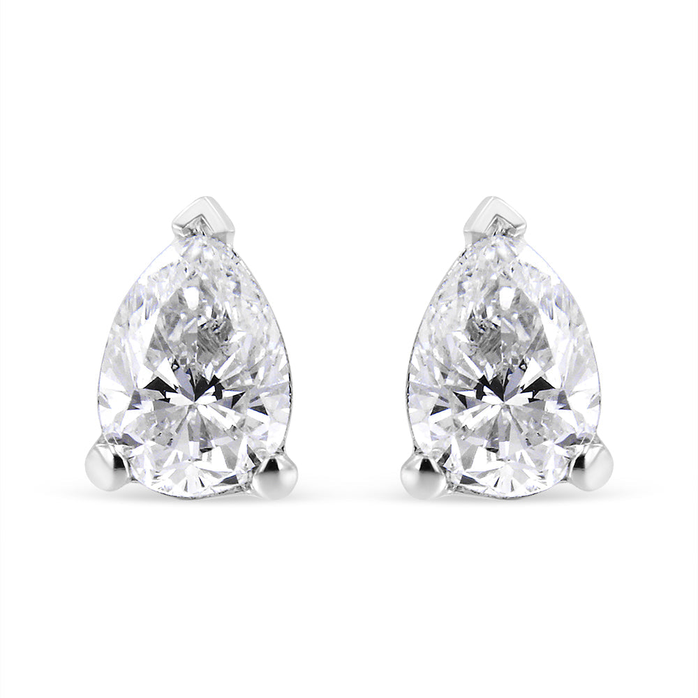 14K White Gold 1/2 Carat Total Weight Pear Shape Solitaire Lab Grown Diamond Stud Earrings (F-G Color, VS2-SI1 Clarity)
