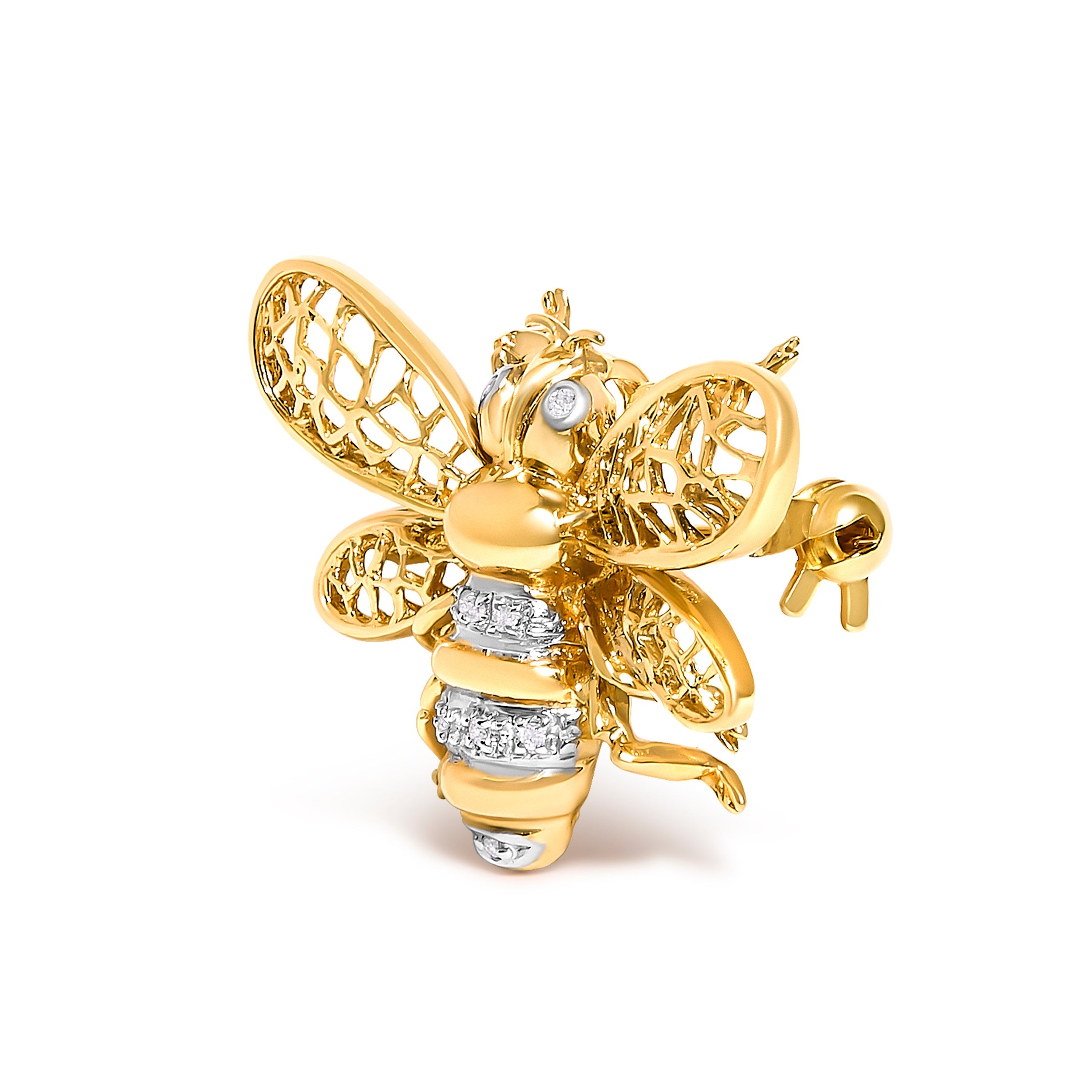 14K Yellow Gold Diamond Accent Bumble Bee Brooch Convertible Pendant