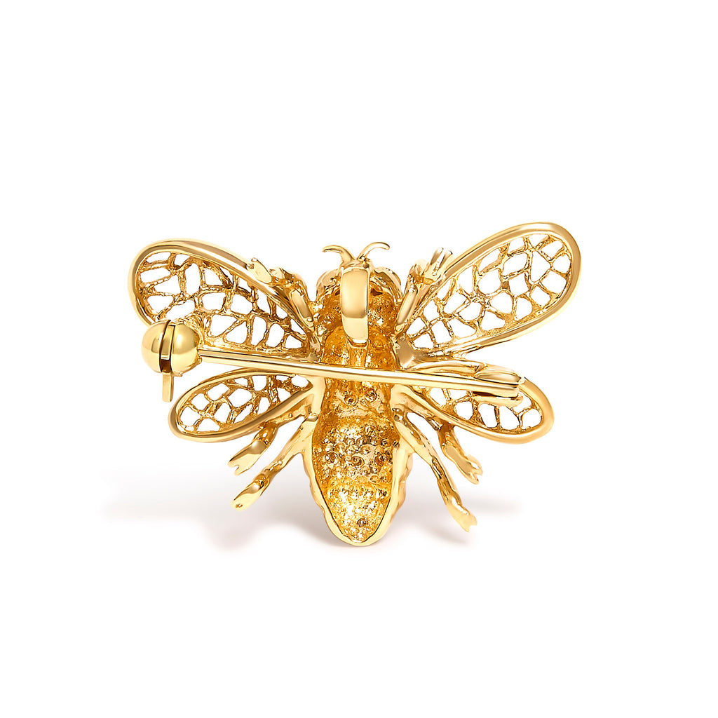 14K Yellow Gold Diamond Accent Bumble Bee Brooch Convertible Pendant