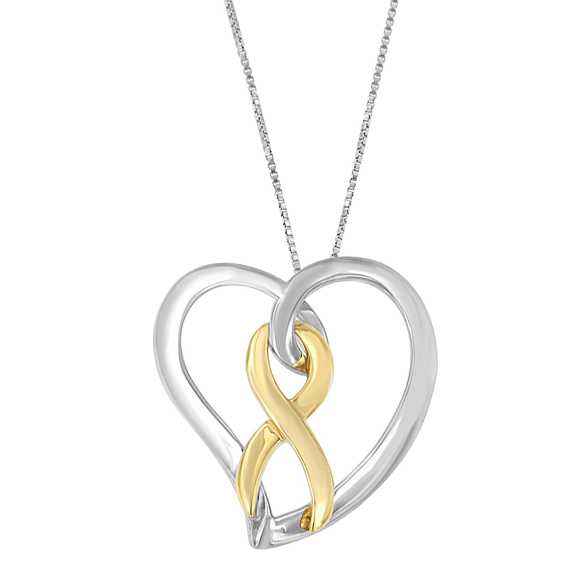 14K Gold and Silver Heart Bow Pendant Necklace