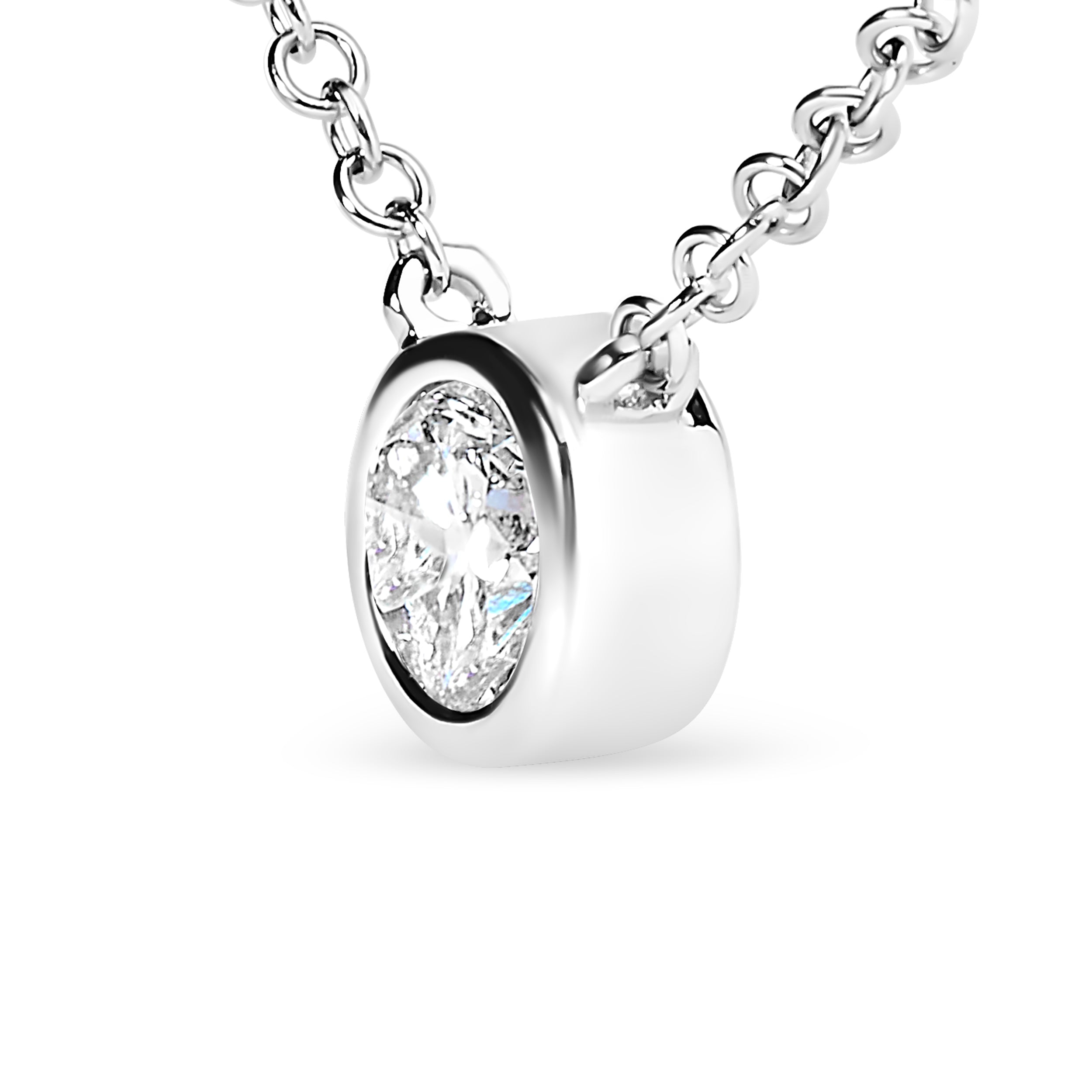 14K White Gold 1/2 Cttw Lab Grown Diamond Modern Bezel-Set Solitaire 16"-18" Pendant Necklace (F-G Color, VS2-SI1 Clarity)