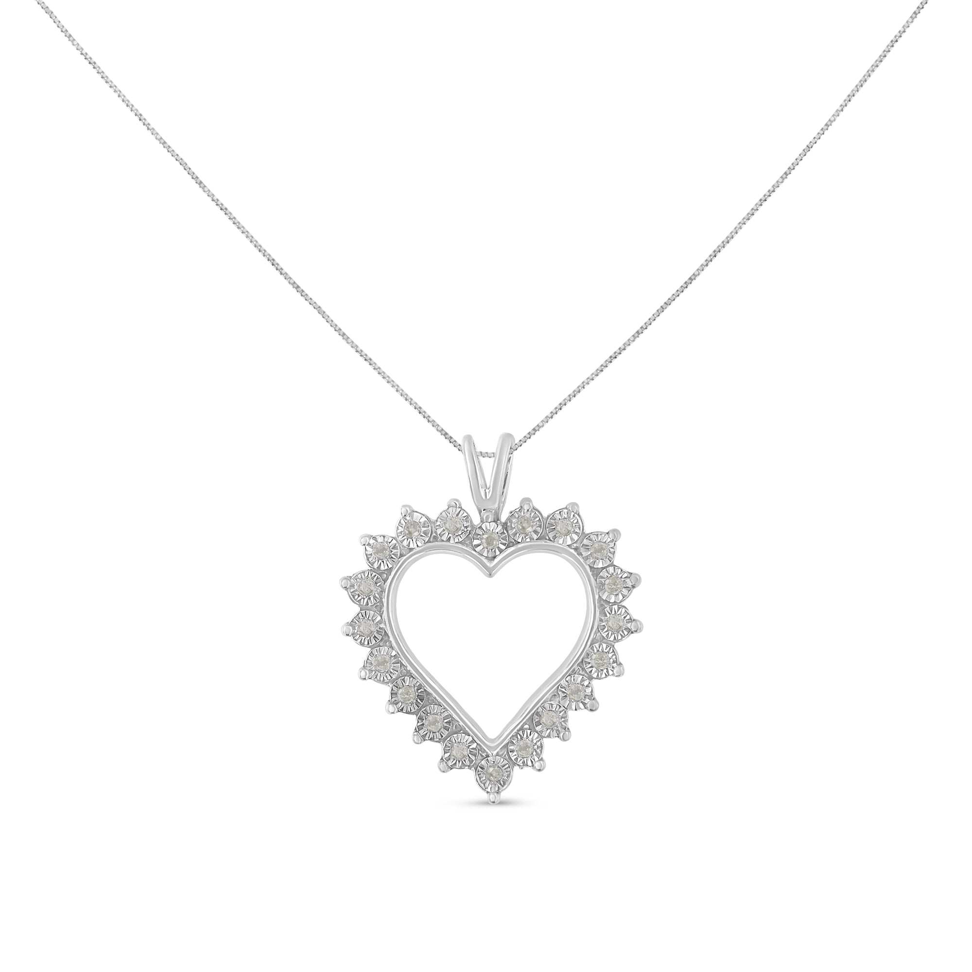 .925 Sterling Silver 1/4 Carat Total Weight Miracle Set Diamond Open Heart 18" Pendant Necklace (I-J Color, I3 Clarity)