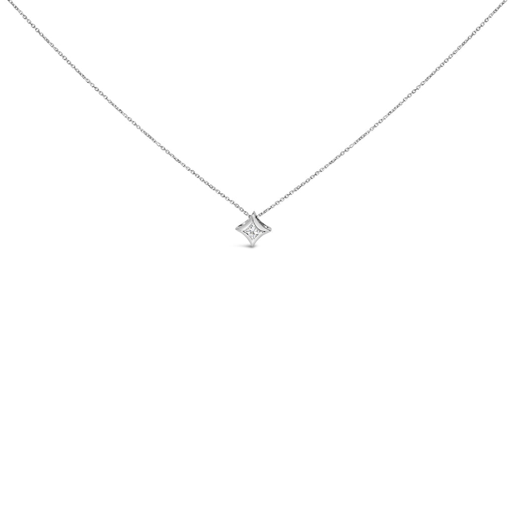 10K White Gold 1/10 Cttw Bezel Set Solitaire Princess Cut Diamond Kite Shaped Pendant Necklace - 18" Inches