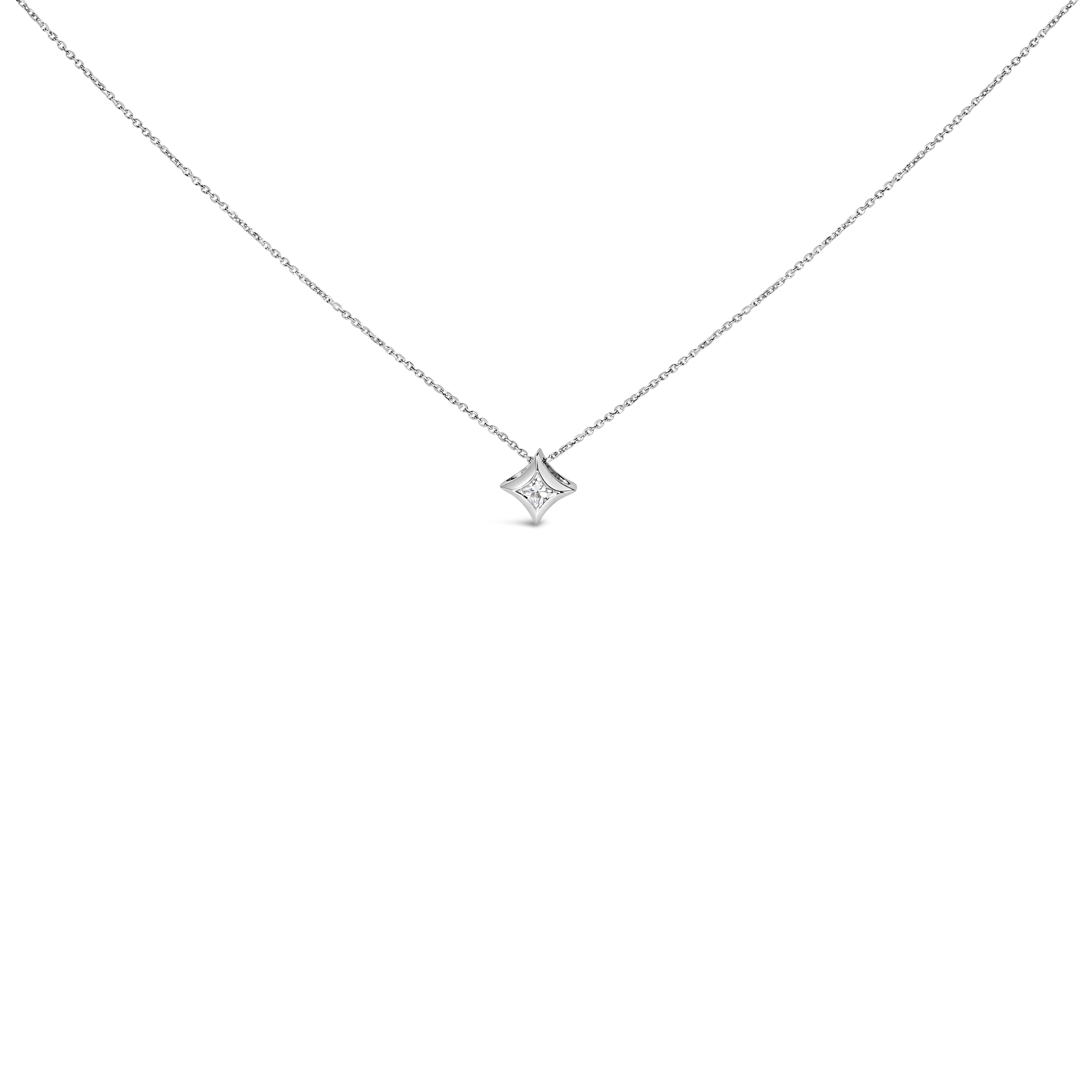 10K White Gold 1/10 Cttw Bezel Set Solitaire Princess Cut Diamond Kite Shaped Pendant Necklace - 18" Inches