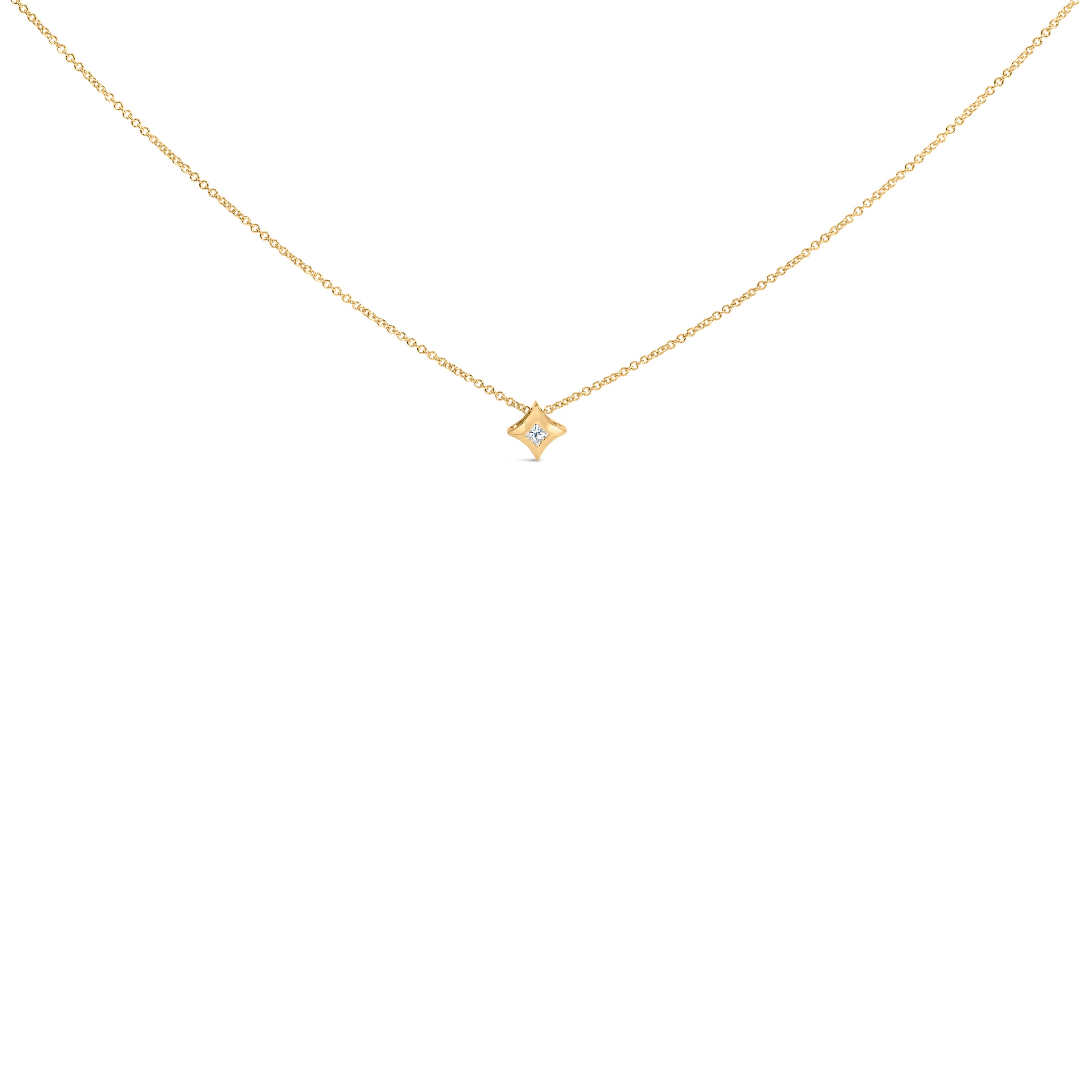 10K White Gold 1/10 Cttw Bezel Set Solitaire Princess Cut Diamond Kite Shaped Pendant Necklace - 18" Inches