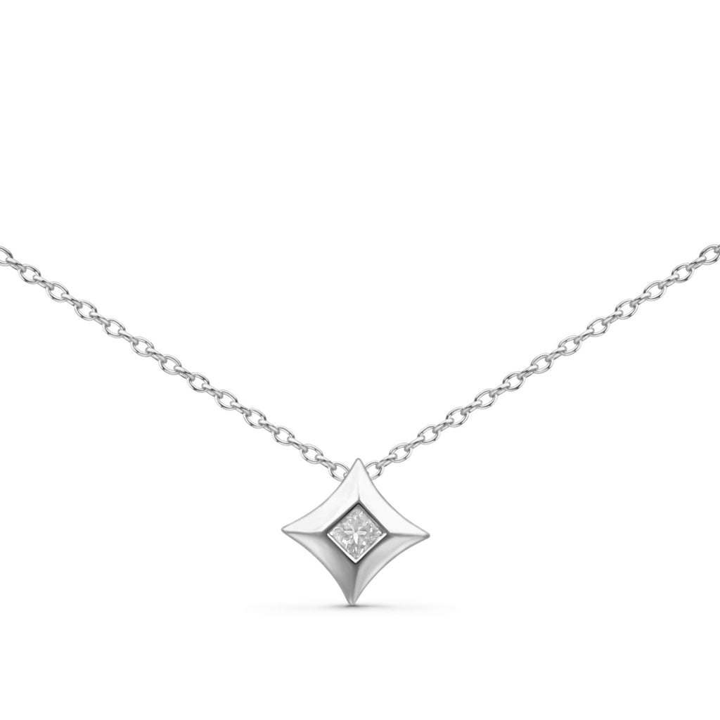 10K Yellow Gold 1/5 Cttw Bezel Set Princess Diamond Kite Shaped Solitaire Pendant Necklace