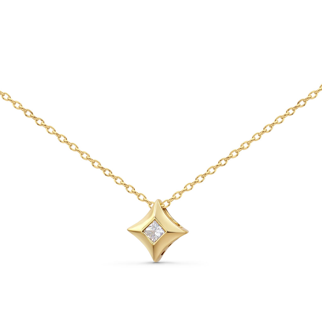 10K Yellow Gold 1/5 Cttw Bezel Set Princess Diamond Kite Shaped Solitaire Pendant Necklace