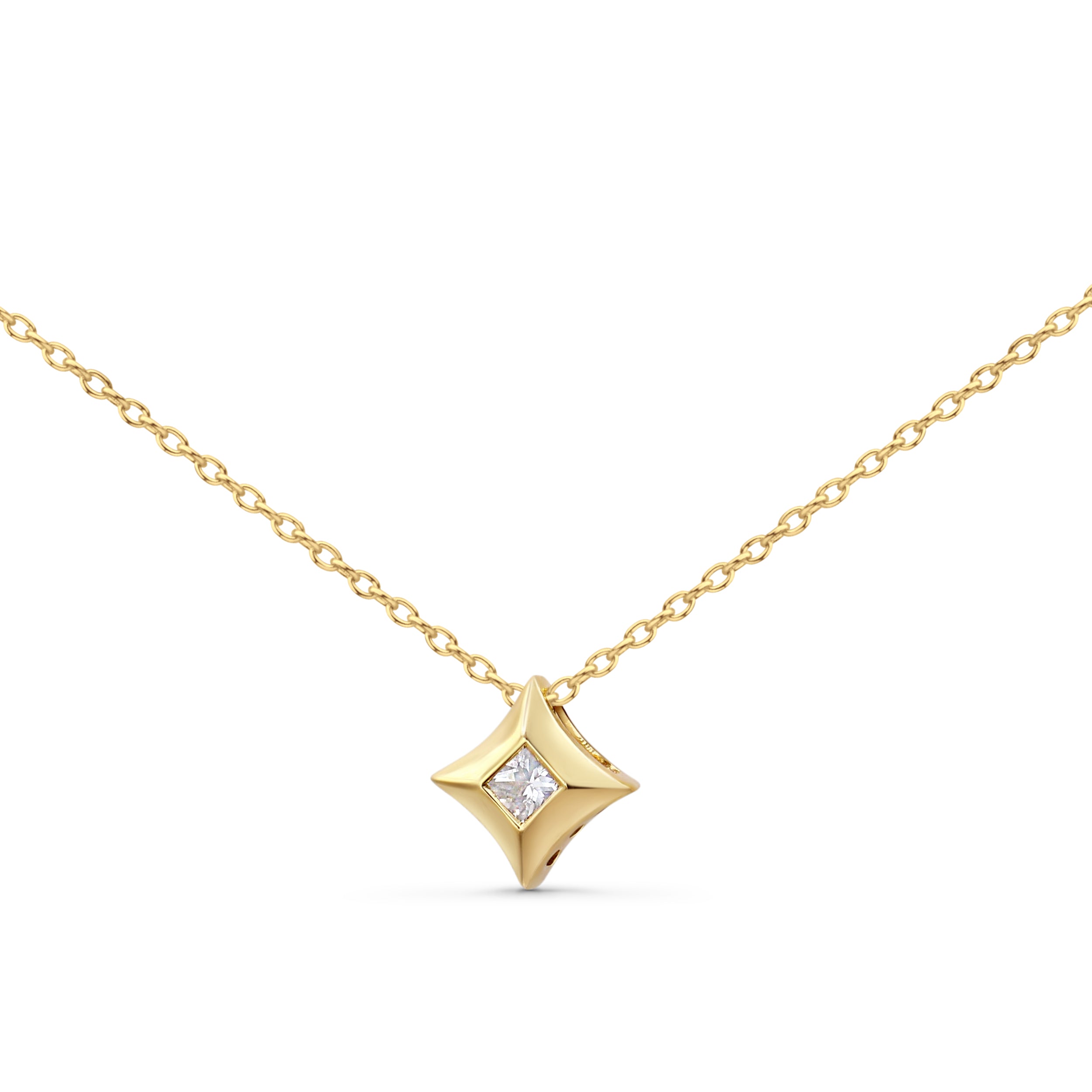 10K Yellow Gold 1/5 Cttw Bezel Set Princess Diamond Kite Shaped Solitaire Pendant Necklace