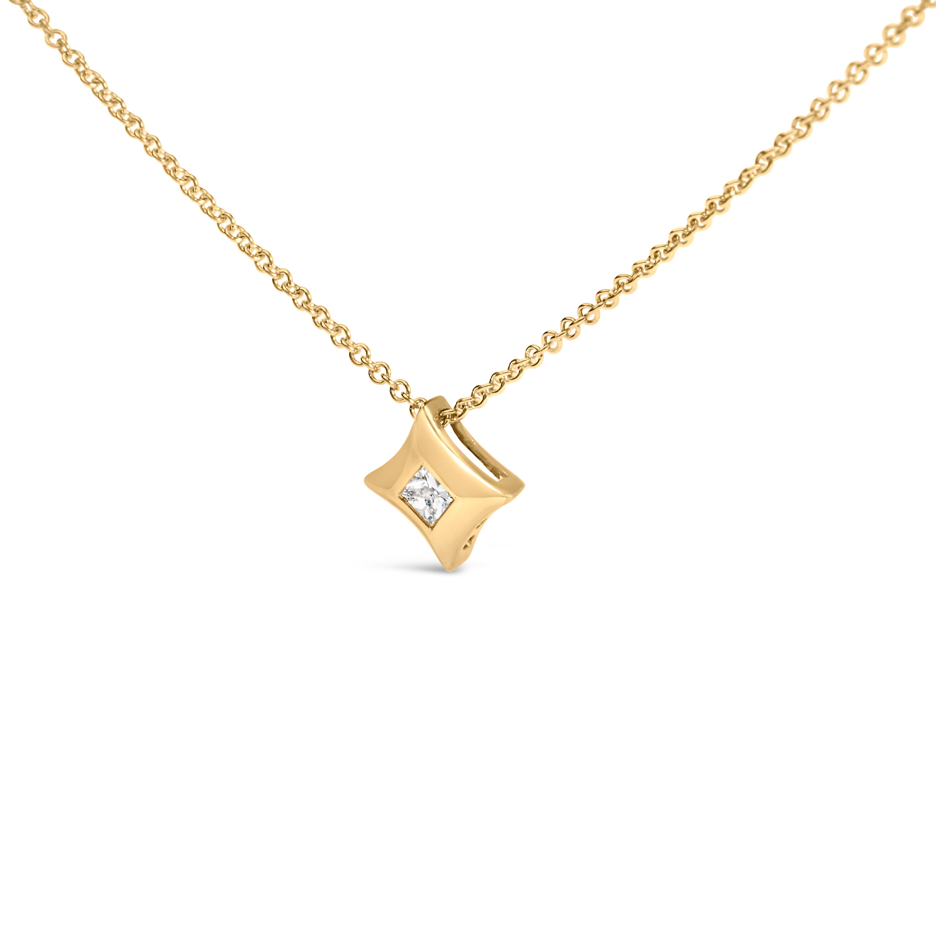 10K Yellow Gold 1/5 Cttw Bezel Set Princess Diamond Kite Shaped Solitaire Pendant Necklace