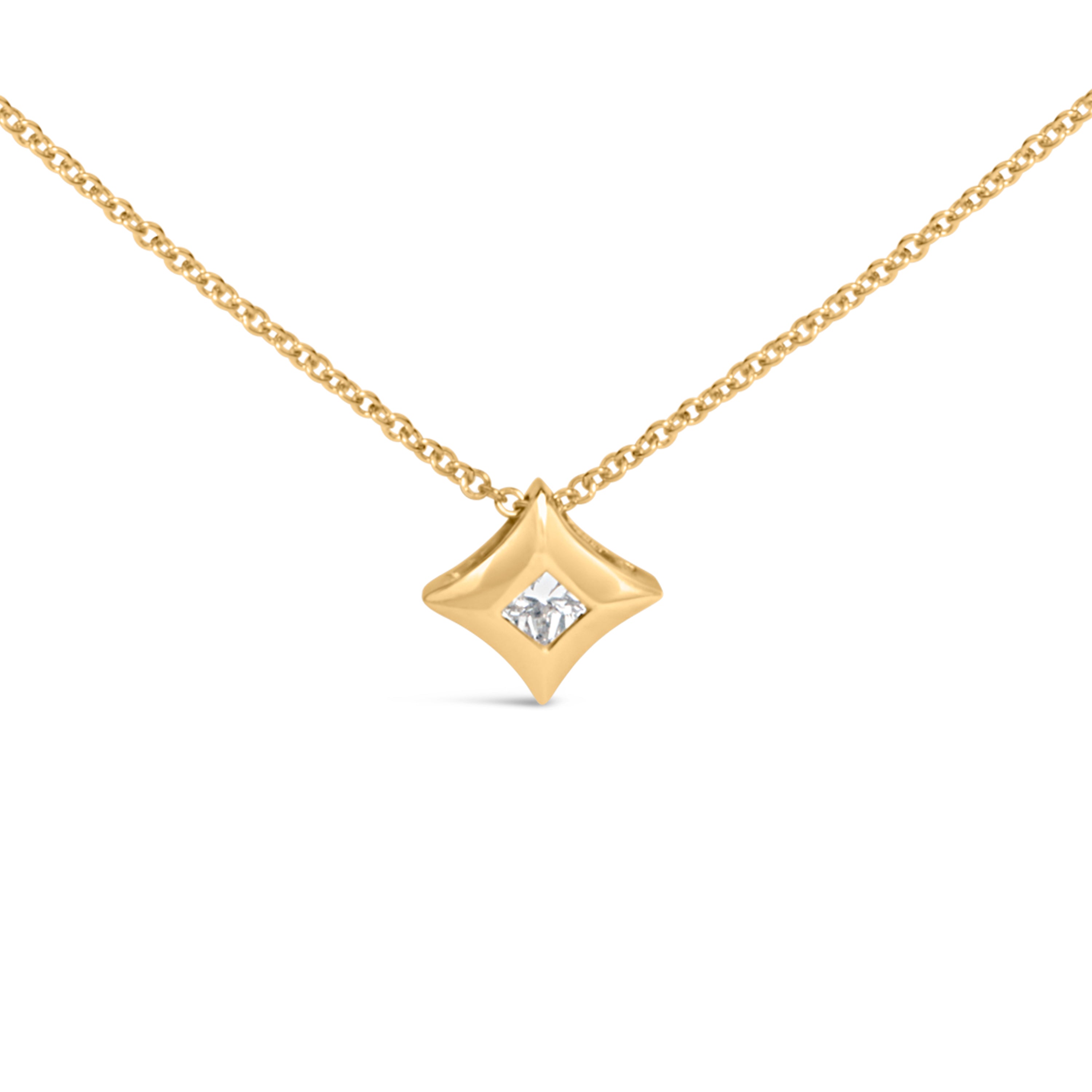 10K Yellow Gold 1/5 Cttw Bezel Set Princess Diamond Kite Shaped Solitaire Pendant Necklace
