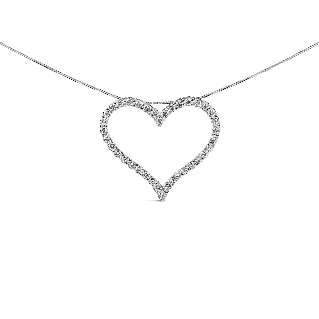 14K White Gold 3.0 Cttw Lab Grown Diamond Open Heart Pendant Necklace