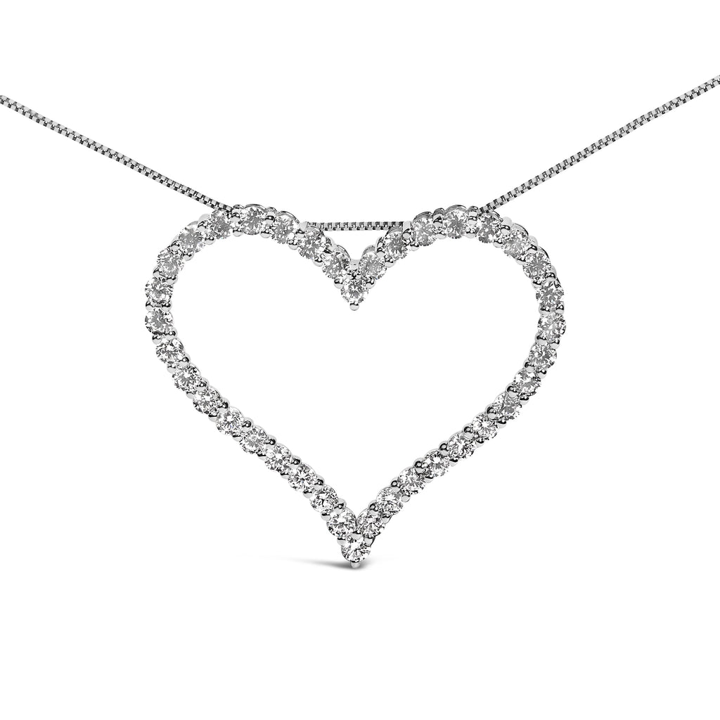 14K White Gold 3.0 Cttw Lab Grown Diamond Open Heart Pendant Necklace