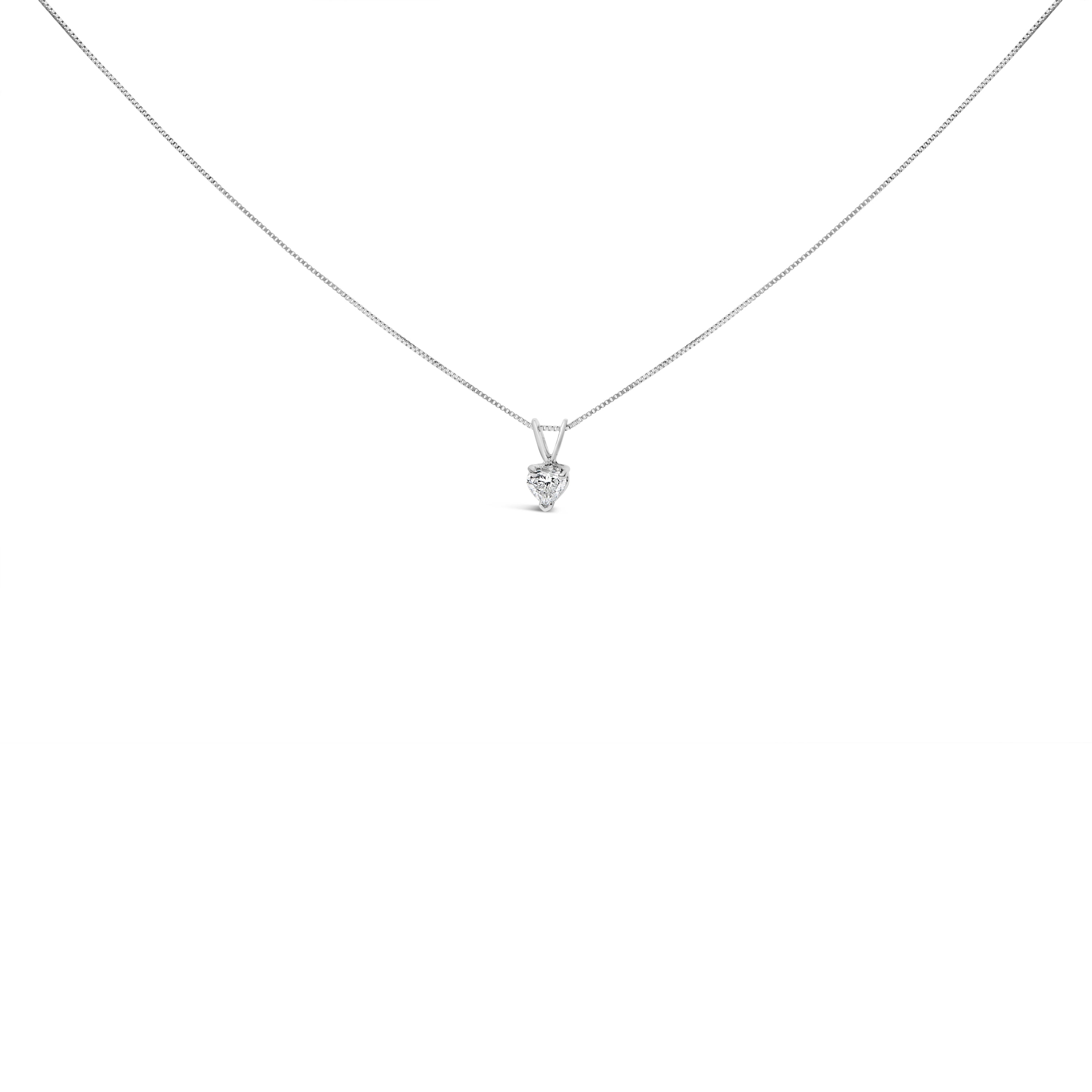 14K White Gold 3/8 Carat Total Weight Heart-Shaped Diamond Classic Solitaire 18" Pendant Necklace (H-I Color, VS2-SI1 Clarity)