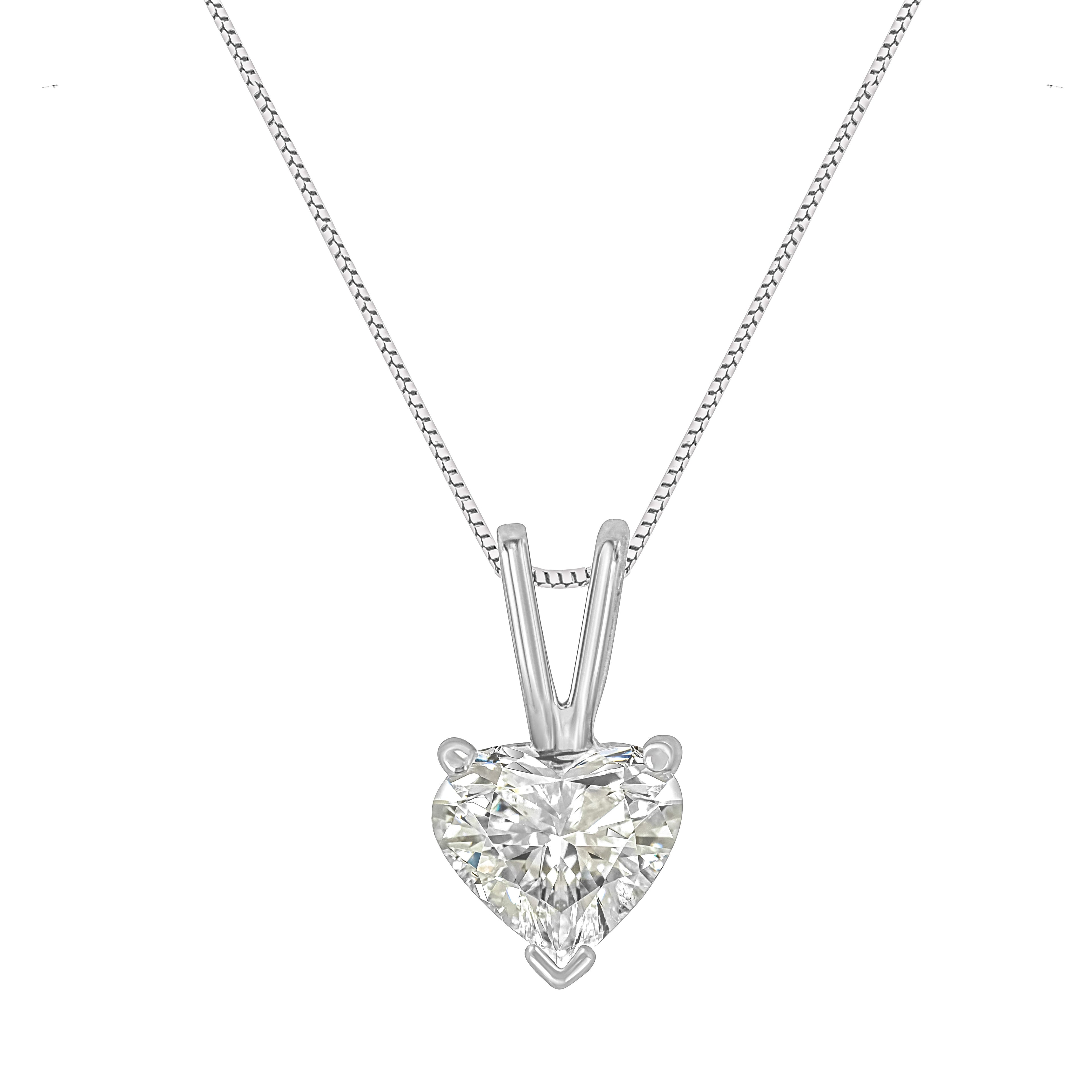 14K White Gold 3/8 Carat Total Weight Heart-Shaped Diamond Classic Solitaire 18" Pendant Necklace (H-I Color, VS2-SI1 Clarity)