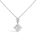 10K White Gold 1/2 Cttw Princess Cut Rhombus Drop Pendant Necklace