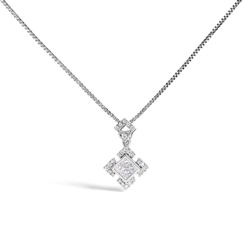 10K White Gold 1/5 Cttw Diamond Geometric Design Pendant Necklace
