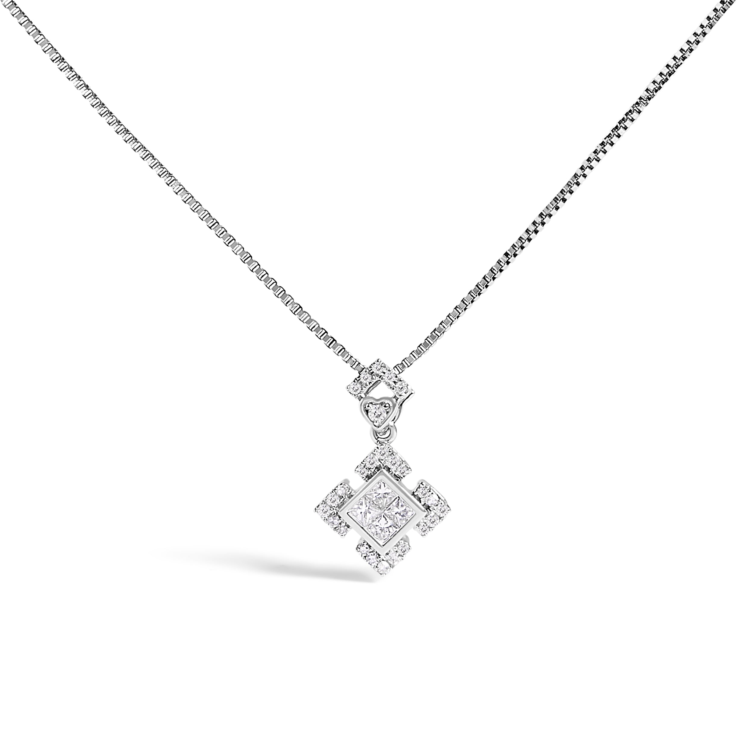 10K White Gold 1/5 Cttw Diamond Geometric Design Pendant Necklace