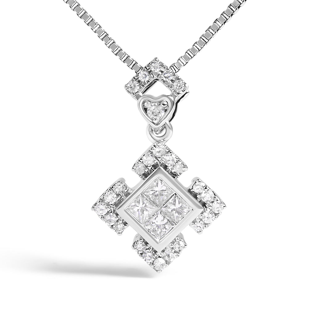10K White Gold 1/5 Cttw Diamond Geometric Design Pendant Necklace