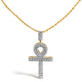 Men's 10K Yellow Gold 1.00 Cttw Diamond Ankh Cross Pendant Necklace