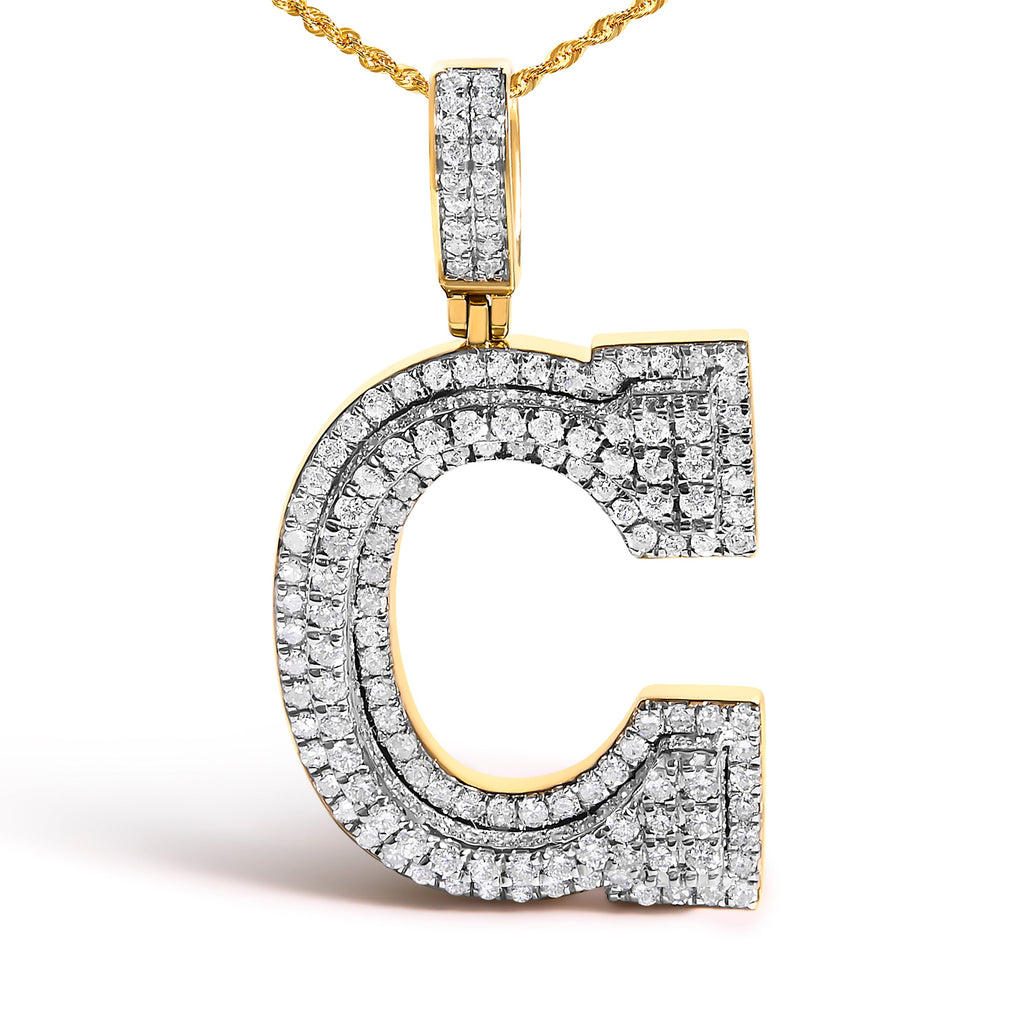 Men's 10K Yellow Gold 1 3/4 Cttw Diamond Letter C Initial Pendant Necklace