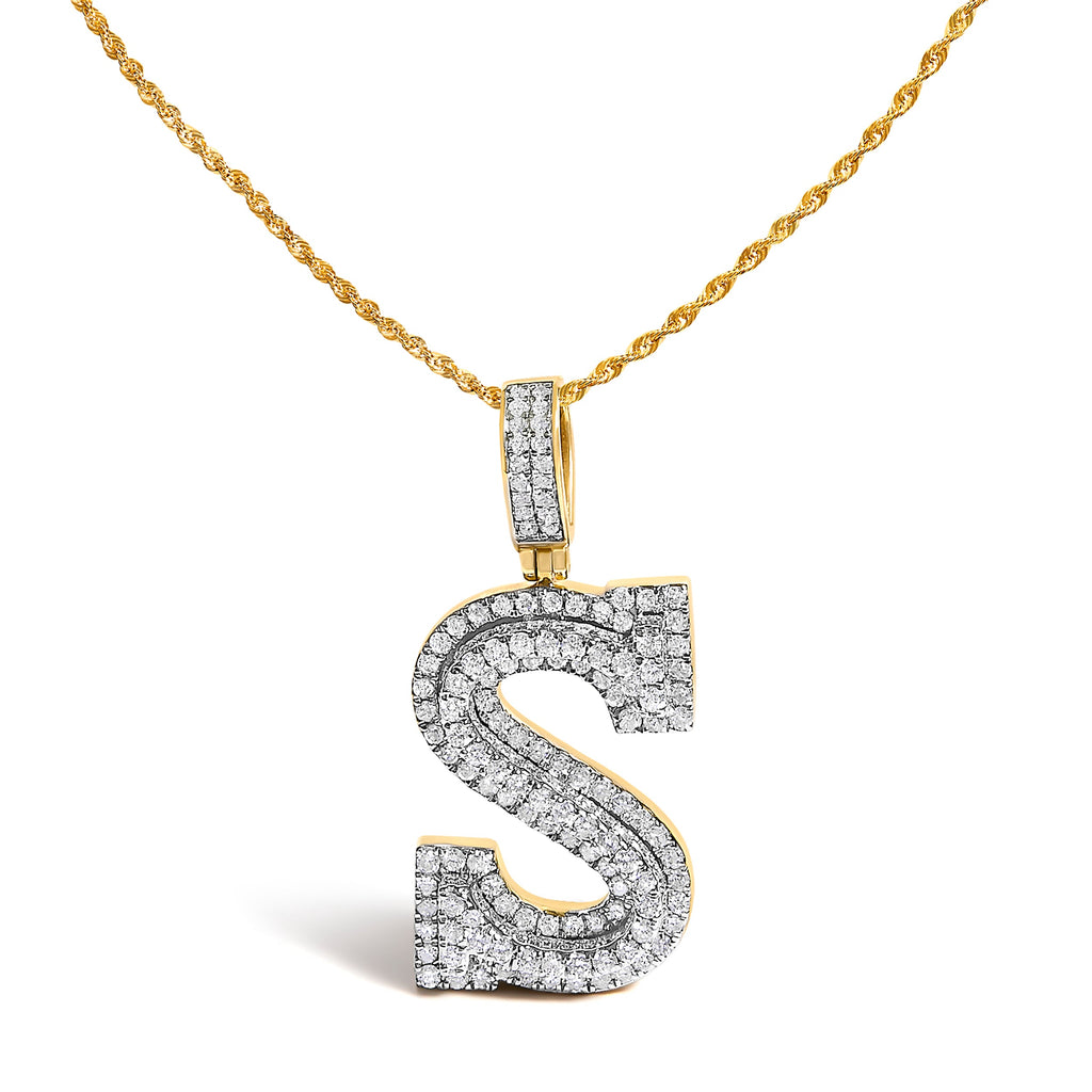 Men's 10K Yellow Gold 1 5/8 Cttw Letter S Initial Pendant Necklace