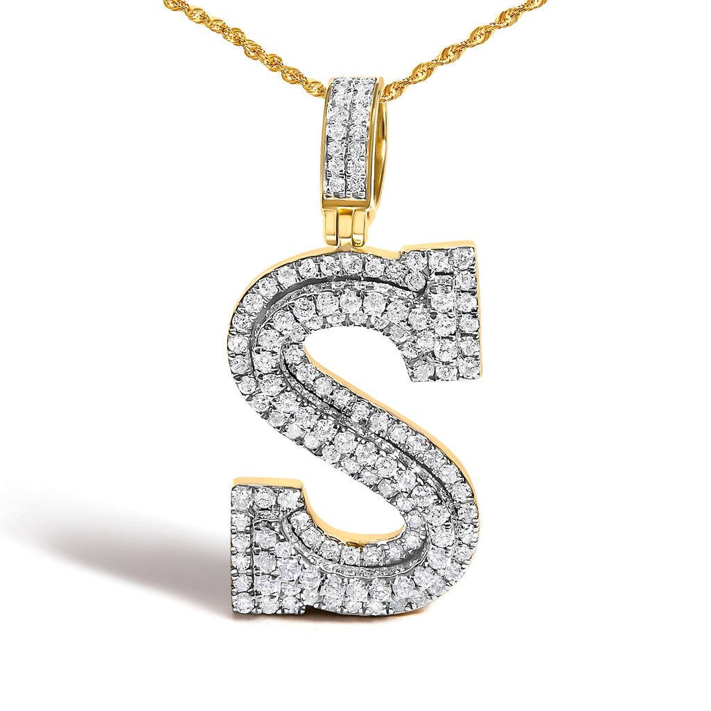 Men's 10K Yellow Gold 1 5/8 Cttw Letter S Initial Pendant Necklace