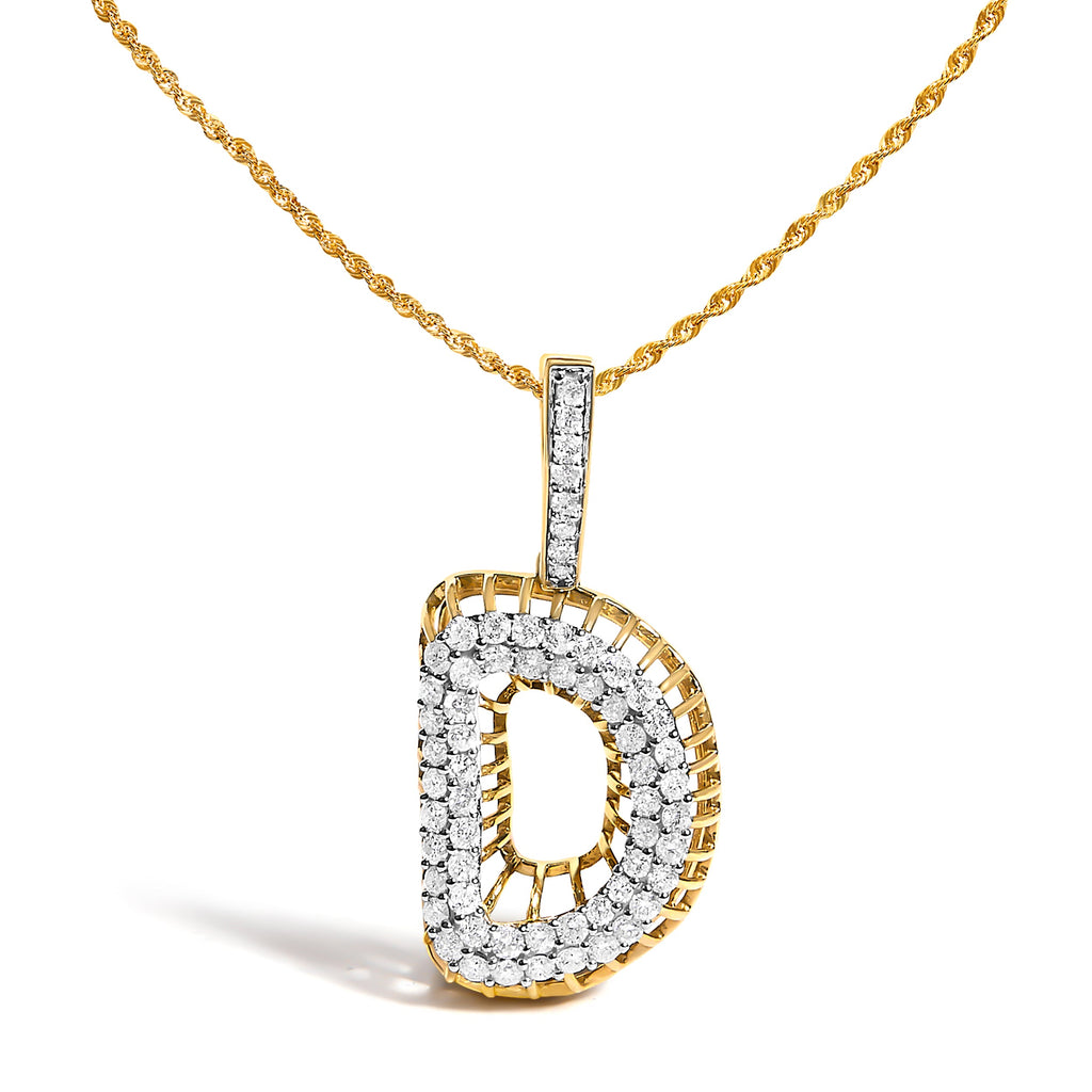 Men's 10K Yellow Gold 1 1/5 Cttw Diamond Letter D Initial Pendant Necklace