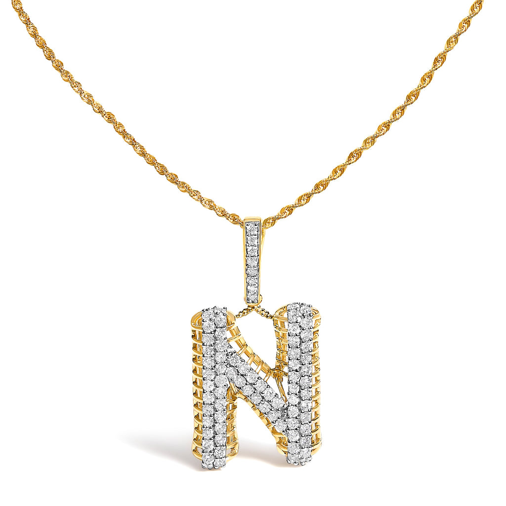 Men's 10K Yellow Gold 1 1/2 Cttw Diamond Letter N Initial Pendant Necklace