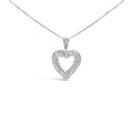 .925 Sterling Silver 1.00 Cttw Baguette and Round Diamond Open Heart Pendant Necklace