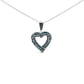 .925 Sterling Silver 1.00 Cttw Baguette and Round Blue Diamond Open Heart Pendant Necklace